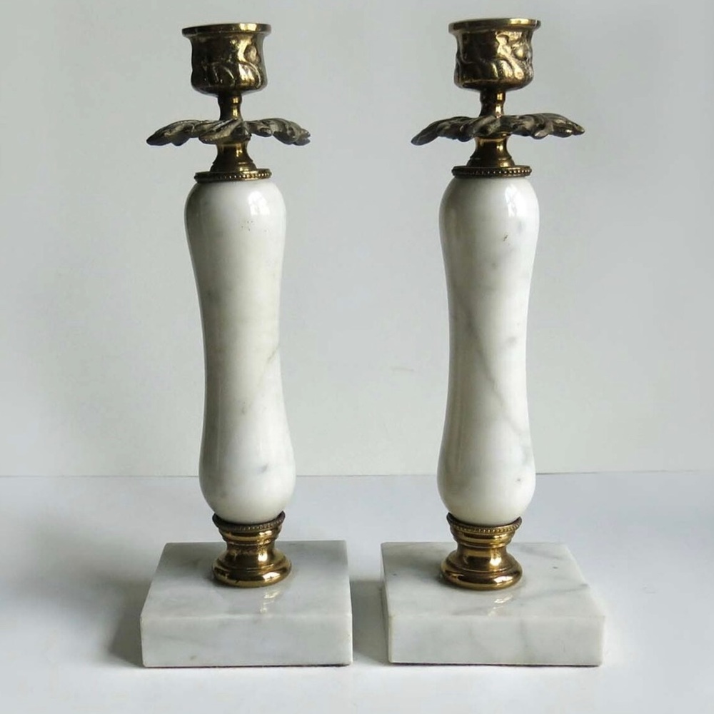 Vintage Ornate Marble Candlestick Holders